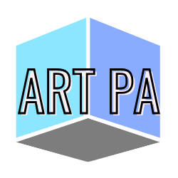 3D ART PA logo with blue cube design. Art PA Jobs logo (Art Department Production Assistant)