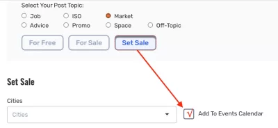FAQs ArtCube Nation. how to add a set sale to the Events calendar screengrab.